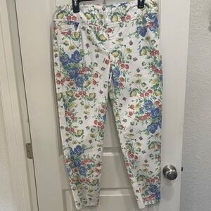April Cornell Floral Print Pants - White, Blue, Green, Red
